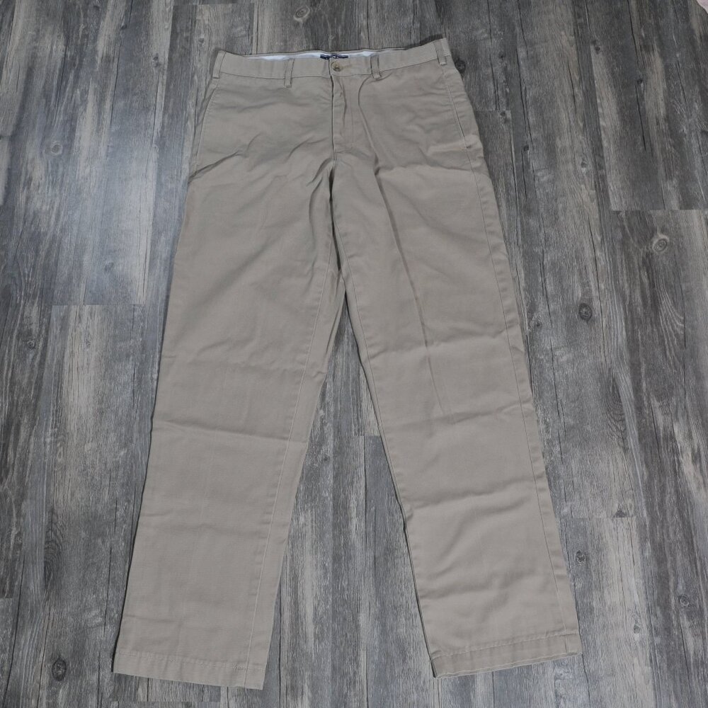 Land's End Mens 32x32 Traditional Fit Khaki Flat Front Pants